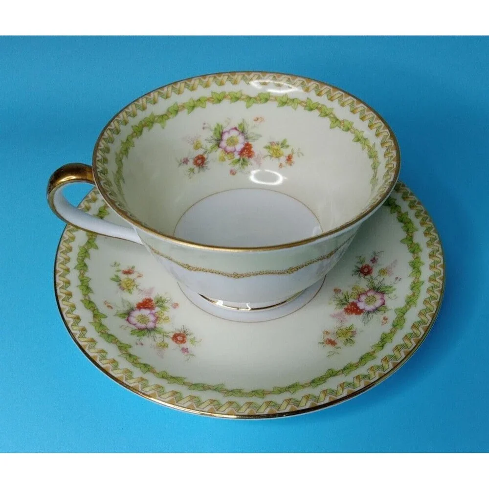 Noritake Japan - Alcona Pattern - Footed Cup & Saucer Set